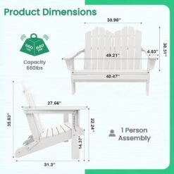Classic White Plastic Adirondack Chair 2-Person Outdoor Loveseat With Foldable Design -More Furniture Store jearey plastic adirondack chairs srydy write 76 1000