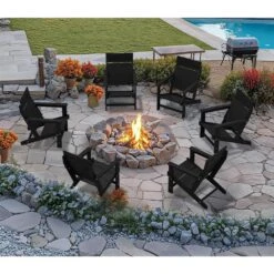 HDPE Black Adirondack Chair-Panel-Back All-Weather Heavy Woodgrain For Garden, Poolside And Deck -More Furniture Store jearey plastic adirondack chairs xdabanqwy black 31 1000