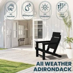 HDPE Black Adirondack Chair-Panel-Back All-Weather Heavy Woodgrain For Garden, Poolside And Deck -More Furniture Store jearey plastic adirondack chairs xdabanqwy black 44 1000
