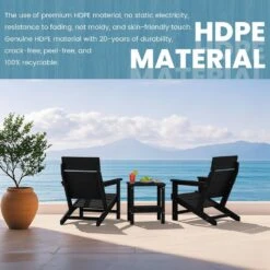 HDPE Black Adirondack Chair-Panel-Back All-Weather Heavy Woodgrain For Garden, Poolside And Deck -More Furniture Store jearey plastic adirondack chairs xdabanqwy black 4f 1000