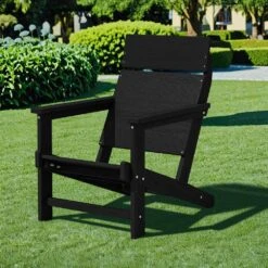 HDPE Black Adirondack Chair-Panel-Back All-Weather Heavy Woodgrain For Garden, Poolside And Deck -More Furniture Store jearey plastic adirondack chairs xdabanqwy black fa 1000