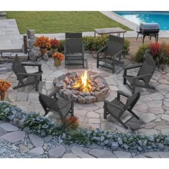 HDPE Grey Adirondack Chair-Panel-Back All-Weather Heavy Woodgrain For Garden, Poolside And Deck -More Furniture Store jearey plastic adirondack chairs xdabanqwy grey 31 1000