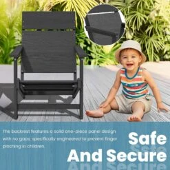 HDPE Grey Adirondack Chair-Panel-Back All-Weather Heavy Woodgrain For Garden, Poolside And Deck -More Furniture Store jearey plastic adirondack chairs xdabanqwy grey 4f 1000