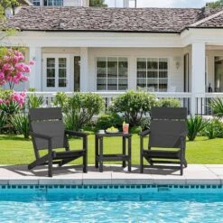 HDPE Grey Adirondack Chair-Panel-Back All-Weather Heavy Woodgrain For Garden, Poolside And Deck -More Furniture Store jearey plastic adirondack chairs xdabanqwy grey 76 1000