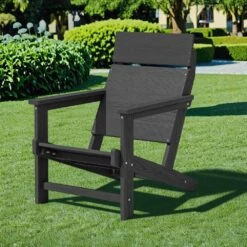 HDPE Grey Adirondack Chair-Panel-Back All-Weather Heavy Woodgrain For Garden, Poolside And Deck -More Furniture Store jearey plastic adirondack chairs xdabanqwy grey fa 1000
