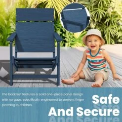 HDPE Navy Adirondack Chair-Panel-Back All-Weather Heavy Woodgrain For Garden, Poolside And Deck -More Furniture Store jearey plastic adirondack chairs xdabanqwy navy 1f 1000