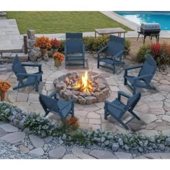 HDPE Navy Adirondack Chair-Panel-Back All-Weather Heavy Woodgrain For Garden, Poolside And Deck -More Furniture Store jearey plastic adirondack chairs xdabanqwy navy 31 1000