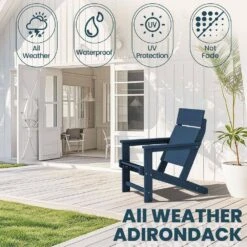 HDPE Navy Adirondack Chair-Panel-Back All-Weather Heavy Woodgrain For Garden, Poolside And Deck -More Furniture Store jearey plastic adirondack chairs xdabanqwy navy 4f 1000