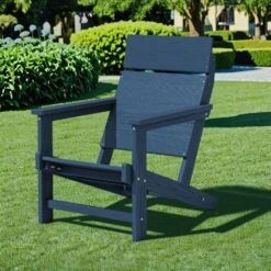 HDPE Navy Adirondack Chair-Panel-Back All-Weather Heavy Woodgrain For Garden, Poolside And Deck -More Furniture Store jearey plastic adirondack chairs xdabanqwy navy fa 1000