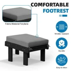 Classic Outdoor Patio HDPE Plastic Adirondack Chair With Footrest Ottoman In Black -More Furniture Store jearey plastic adirondack chairs zbqwy bk 44 1000