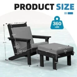 Classic Outdoor Patio HDPE Plastic Adirondack Chair With Footrest Ottoman In Black -More Furniture Store jearey plastic adirondack chairs zbqwy bk 4f 1000