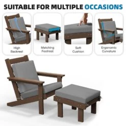 Classic Outdoor Patio HDPE Plastic Adirondack Chair With Footrest Ottoman In Brown -More Furniture Store jearey plastic adirondack chairs zbqwy br c3 1000
