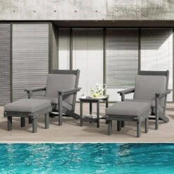 Classic Outdoor Patio HDPE Plastic Adirondack Chair With Footrest Ottoman In Gray -More Furniture Store jearey plastic adirondack chairs zbqwy gr 31 1000