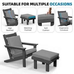 Classic Outdoor Patio HDPE Plastic Adirondack Chair With Footrest Ottoman In Gray -More Furniture Store jearey plastic adirondack chairs zbqwy gr c3 1000