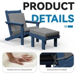 Classic Outdoor Patio HDPE Plastic Adirondack Chair With Footrest Ottoman In Navy Blue -More Furniture Store jearey plastic adirondack chairs zbqwy na 1f 1000