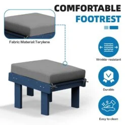 Classic Outdoor Patio HDPE Plastic Adirondack Chair With Footrest Ottoman In Navy Blue -More Furniture Store jearey plastic adirondack chairs zbqwy na 44 1000