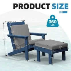 Classic Outdoor Patio HDPE Plastic Adirondack Chair With Footrest Ottoman In Navy Blue -More Furniture Store jearey plastic adirondack chairs zbqwy na 4f 1000