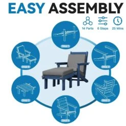 Classic Outdoor Patio HDPE Plastic Adirondack Chair With Footrest Ottoman In Navy Blue -More Furniture Store jearey plastic adirondack chairs zbqwy na 76 1000