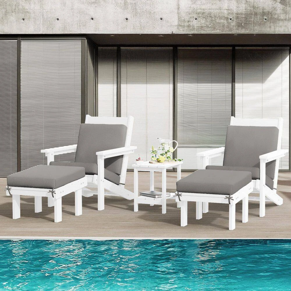 Classic Outdoor Patio HDPE Plastic Adirondack Chair With Footrest Ottoman In White 9 Classic Outdoor Patio HDPE Plastic Adirondack Chair With Footrest Ottoman In White - Image 9