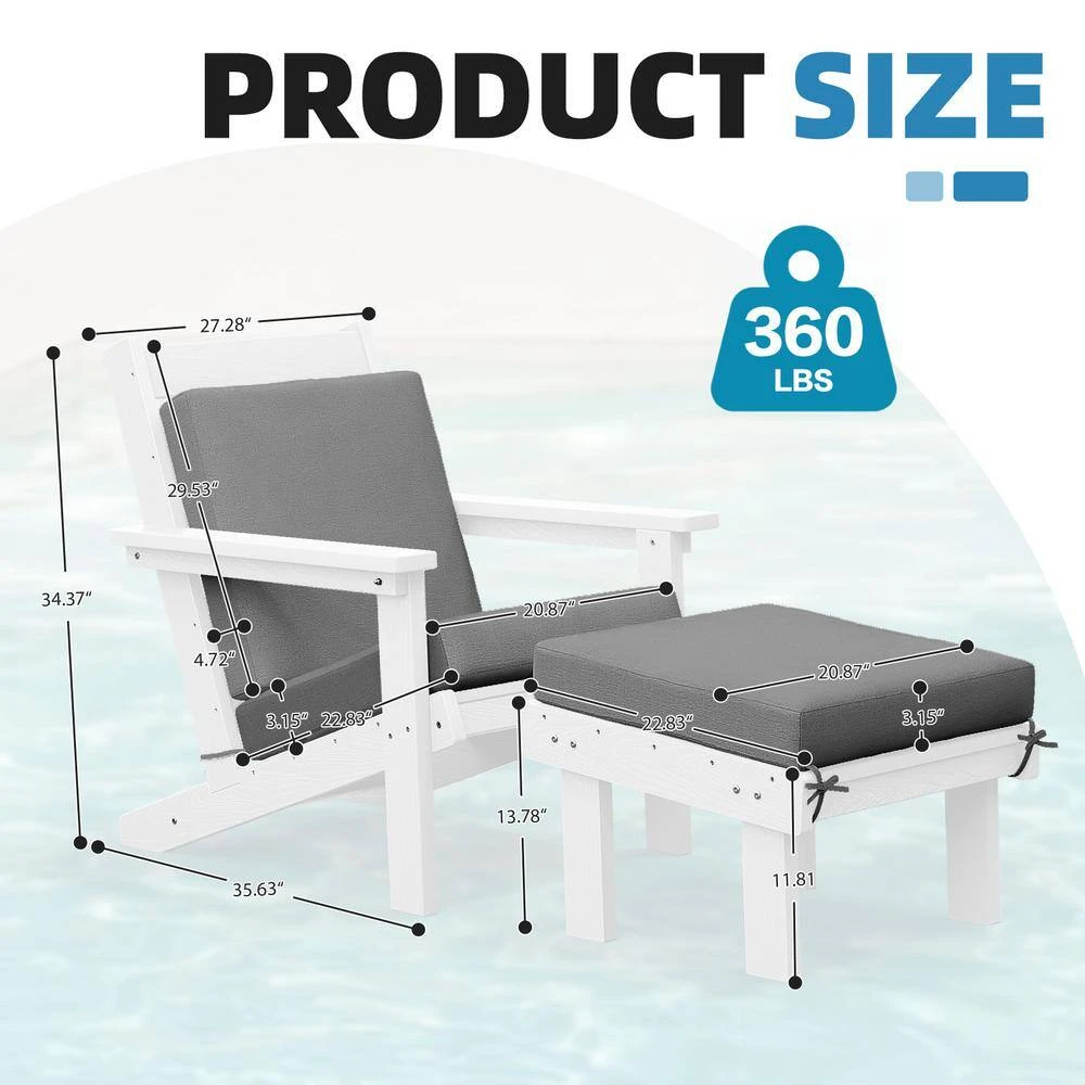 Classic Outdoor Patio HDPE Plastic Adirondack Chair With Footrest Ottoman In White 4 Classic Outdoor Patio HDPE Plastic Adirondack Chair With Footrest Ottoman In White - Image 4