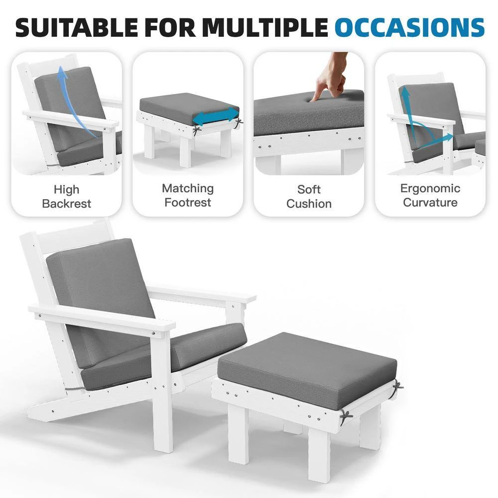 Classic Outdoor Patio HDPE Plastic Adirondack Chair With Footrest Ottoman In White 3 Classic Outdoor Patio HDPE Plastic Adirondack Chair With Footrest Ottoman In White - Image 3