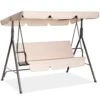 Outdoor 3-Person Steel Porch Swing With Adjust Canopy In Beige