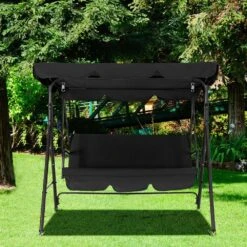 Outdoor 3-Person Steel Porch Swing With Adjust Canopy In Black 13 Outdoor 3-Person Steel Porch Swing With Adjust Canopy In Black -More Furniture Store jearey porch swings qq black 31 1000