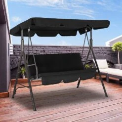 Outdoor 3-Person Steel Porch Swing With Adjust Canopy In Black 8 Outdoor 3-Person Steel Porch Swing With Adjust Canopy In Black -More Furniture Store jearey porch swings qq black 40 1000