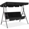 Outdoor 3-Person Steel Porch Swing With Adjust Canopy In Black