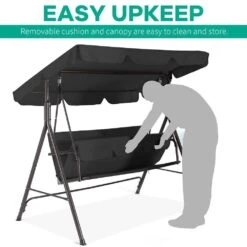 Outdoor 3-Person Steel Porch Swing With Adjust Canopy In Black 11 Outdoor 3-Person Steel Porch Swing With Adjust Canopy In Black -More Furniture Store jearey porch swings qq black 77 1000