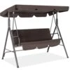 Outdoor 3-Person Steel Porch Swing With Adjust Canopy In Brown