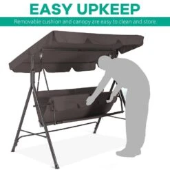 Outdoor 3-Person Steel Porch Swing With Adjust Canopy In Brown -More Furniture Store jearey porch swings qq brown 77 1000