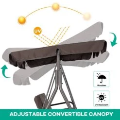 Outdoor 3-Person Steel Porch Swing With Adjust Canopy In Brown -More Furniture Store jearey porch swings qq brown c3 1000