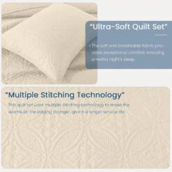 2-Piece Beige Modern Microfiber Twin/Twin-XL-Quilt-Set Quilt Set -More Furniture Store jearey quilts coverlets bg cg3jt t txl 4f 1000