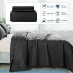3-Piece Black Modern Microfiber King-Quilt-Set Quilt Set -More Furniture Store jearey quilts coverlets bk cg3jt k 44 1000