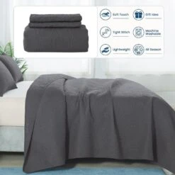 3-Piece Dark Gray Modern Microfiber Full/Queen-Quilt-Set Quilt Set -More Furniture Store jearey quilts coverlets gy cg3jt f q 44 1000