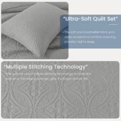3-Piece Light Gray Modern Microfiber Full/Queen-Quilt-Set Quilt Set -More Furniture Store jearey quilts coverlets lgy cg3jt f q 4f 1000