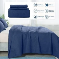 3-Piece Navy Modern Microfiber Full/Queen-Quilt-Set Quilt Set -More Furniture Store jearey quilts coverlets nv cg3jt f q 44 1000