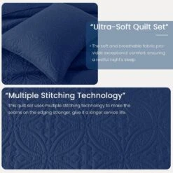 2-Piece Navy Modern Microfiber Twin/Twin-XL-Quilt-Set Quilt Set -More Furniture Store jearey quilts coverlets nv cg3jt t txl 4f 1000