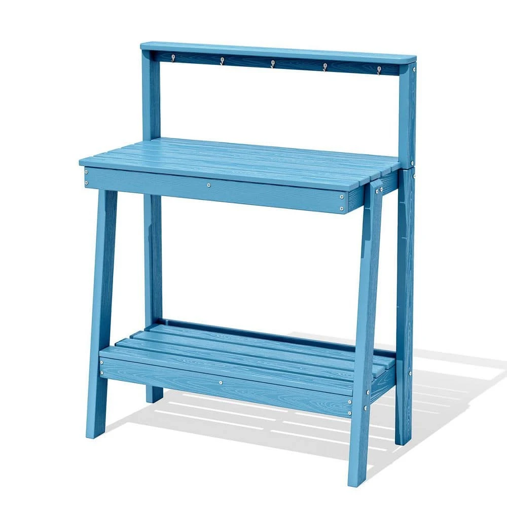 45.5 In. H X 34.8 In. W X 17.7 In. D Light Blue HDPE Potting Bench Table, Multi-Purpose Plant And Storage Shelf 1 45.5 In. H X 34.8 In. W X 17.7 In. D Light Blue HDPE Potting Bench Table, Multi-Purpose Plant And Storage Shelf