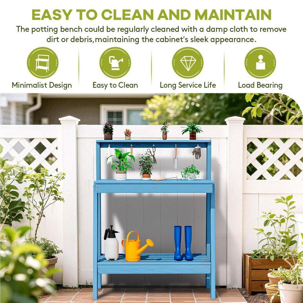 45.5 In. H X 34.8 In. W X 17.7 In. D Light Blue HDPE Potting Bench Table, Multi-Purpose Plant And Storage Shelf 8 45.5 In. H X 34.8 In. W X 17.7 In. D Light Blue HDPE Potting Bench Table, Multi-Purpose Plant And Storage Shelf - Image 8