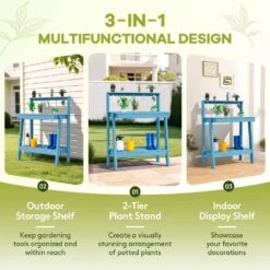 45.5 In. H X 34.8 In. W X 17.7 In. D Light Blue HDPE Potting Bench Table, Multi-Purpose Plant And Storage Shelf 11 45.5 In. H X 34.8 In. W X 17.7 In. D Light Blue HDPE Potting Bench Table, Multi-Purpose Plant And Storage Shelf -More Furniture Store light blue jearey potting benches and tables jyyygzt lb c3 1000