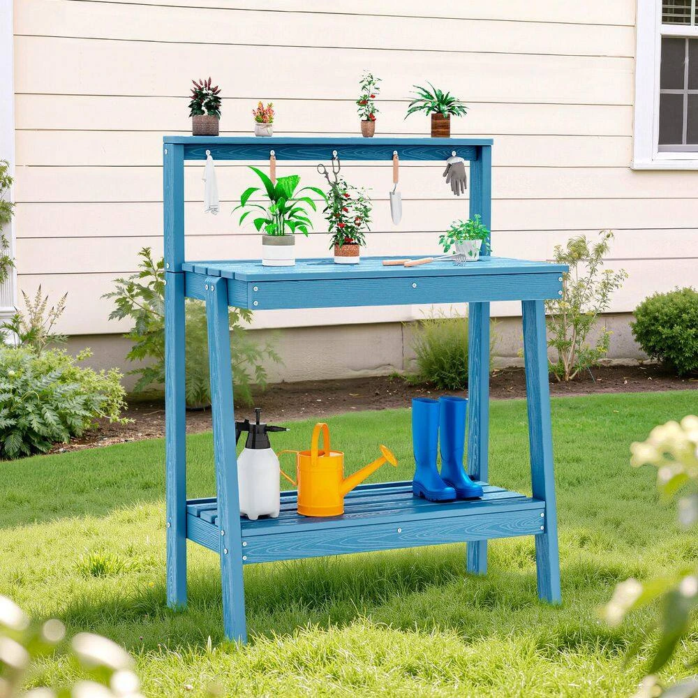 45.5 In. H X 34.8 In. W X 17.7 In. D Light Blue HDPE Potting Bench Table, Multi-Purpose Plant And Storage Shelf 2 45.5 In. H X 34.8 In. W X 17.7 In. D Light Blue HDPE Potting Bench Table, Multi-Purpose Plant And Storage Shelf - Image 2