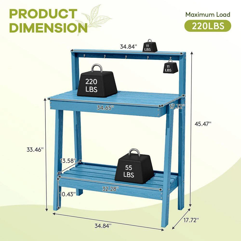 45.5 In. H X 34.8 In. W X 17.7 In. D Light Blue HDPE Potting Bench Table, Multi-Purpose Plant And Storage Shelf 7 45.5 In. H X 34.8 In. W X 17.7 In. D Light Blue HDPE Potting Bench Table, Multi-Purpose Plant And Storage Shelf - Image 7