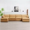 147 In. W 6-Piece Modern Fabric Sectional Sofa With Ottoman In Light Brown