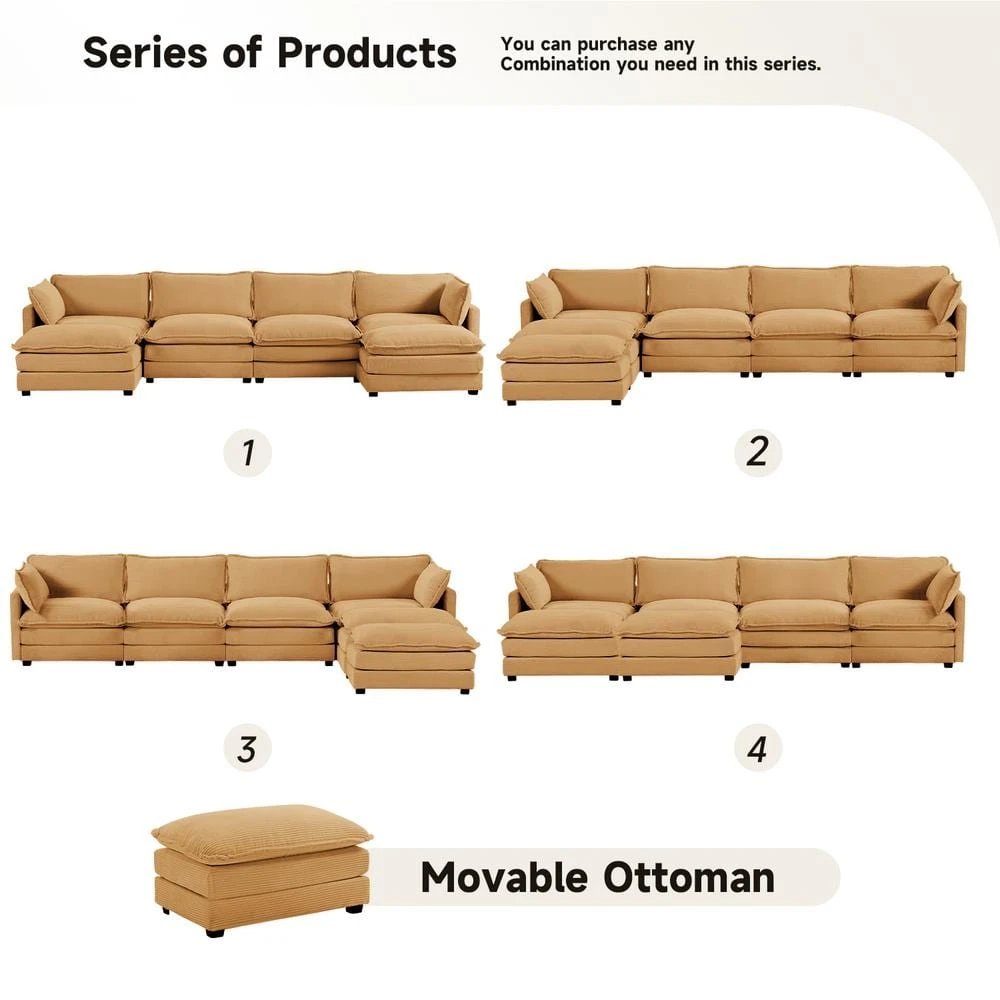 147 In. W 6-Piece Modern Fabric Sectional Sofa With Ottoman In Light Brown 4 147 In. W 6-Piece Modern Fabric Sectional Sofa With Ottoman In Light Brown - Image 4