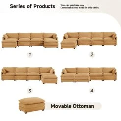 147 In. W 6-Piece Modern Fabric Sectional Sofa With Ottoman In Light Brown 15 147 In. W 6-Piece Modern Fabric Sectional Sofa With Ottoman In Light Brown -More Furniture Store light brown jearey sectional sofas e46sf 4 ye c3 1000