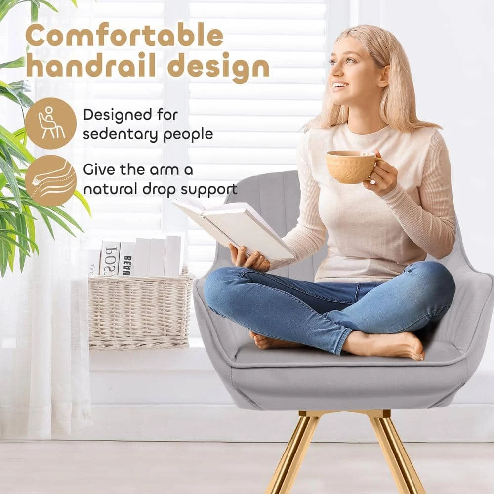 Modern Light Grey Brushed Velvet Swivel Accent Armchair With Metal Legs For Living 7 Modern Light Grey Brushed Velvet Swivel Accent Armchair With Metal Legs For Living - Image 7