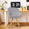 Modern Light Grey Brushed Velvet Swivel Accent Armchair With Metal Legs For Living