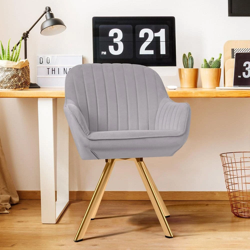 Modern Light Grey Brushed Velvet Swivel Accent Armchair With Metal Legs For Living 1 Modern Light Grey Brushed Velvet Swivel Accent Armchair With Metal Legs For Living
